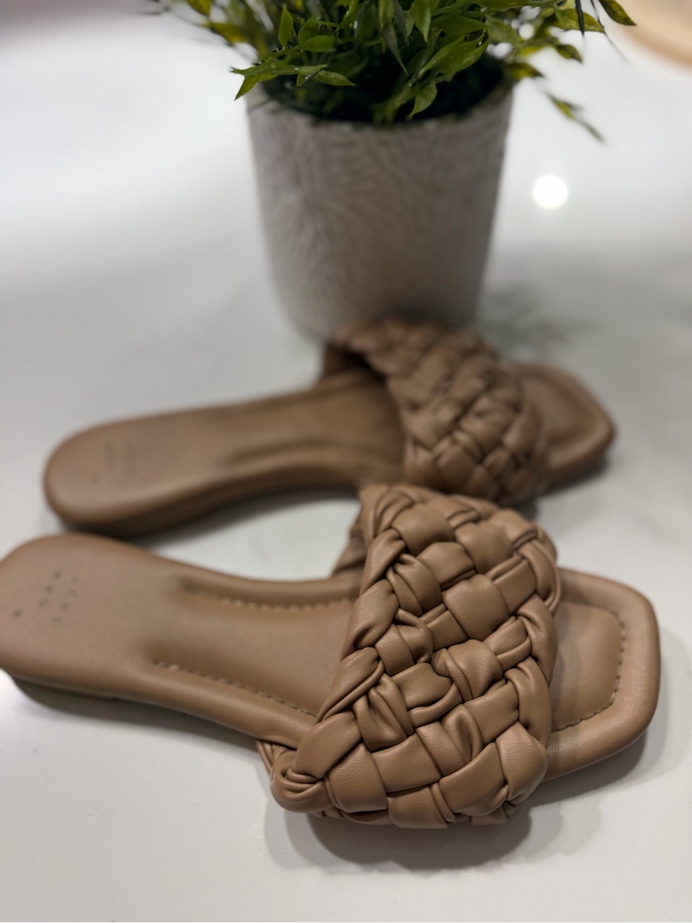 a new day Braided Slide Sandals in Tan Brown